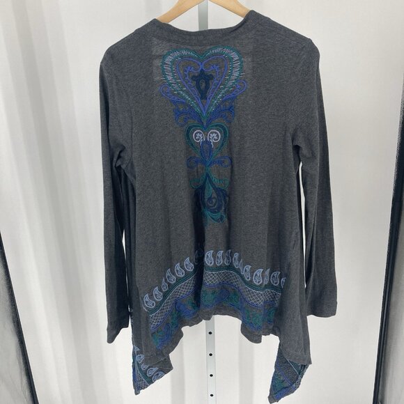Johnny Was Cardigan Kimono Medium Embroidered Draped Open Front Boho Gray Jacket - Picture 2 of 16